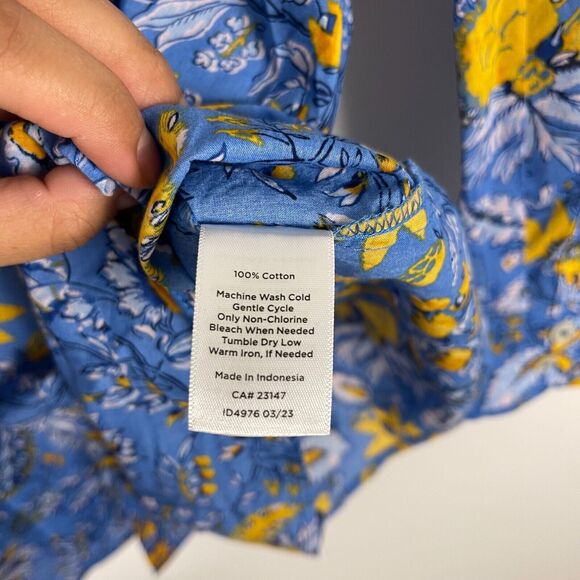 Talbots Button Up Shirt Size 2X Collared Blue Yellow Watercolor Botanical Cotton - Picture 9 of 12